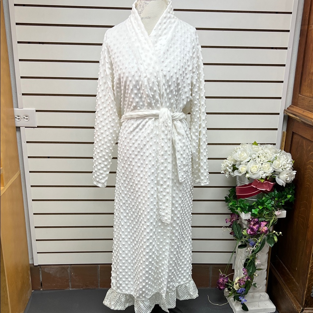 White Textured Robe with Belt